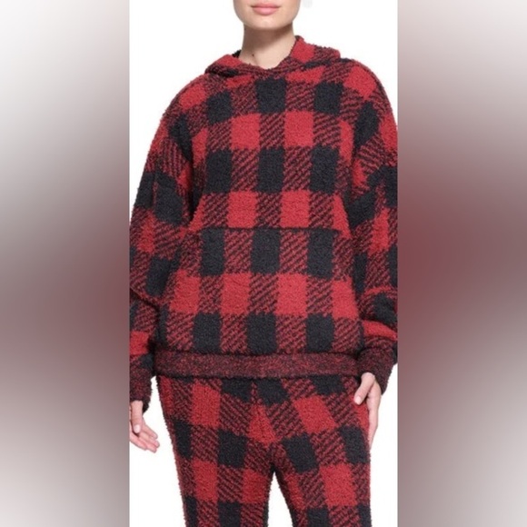 SKIMS Cozy KNIT UNISEX HOODIE/PULLOVER |Color: BRICK BUFFALO CHECK| RARE NEW/NWT - Picture 3 of 11
